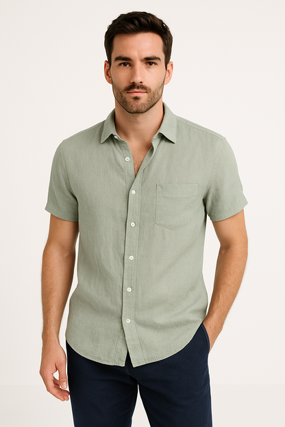 Variant image for Linnen Blend Casual Heren Shirt met Korte Mouwen | Ademend, Ontspannen Pasvorm, Button-Down Design-16