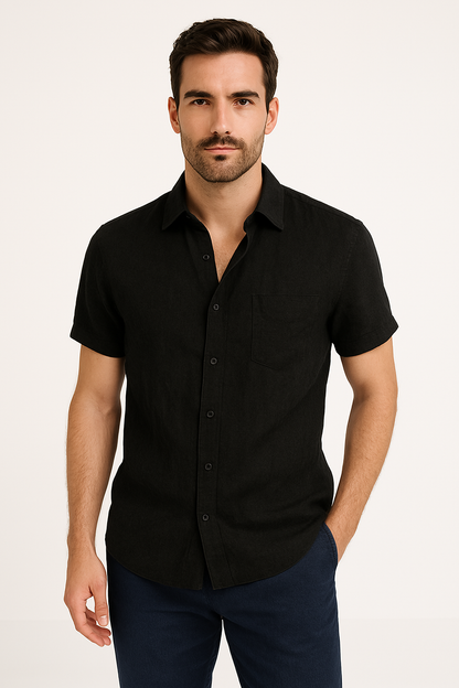 Variant image for Linnen Blend Casual Heren Shirt met Korte Mouwen | Ademend, Ontspannen Pasvorm, Button-Down Design-6