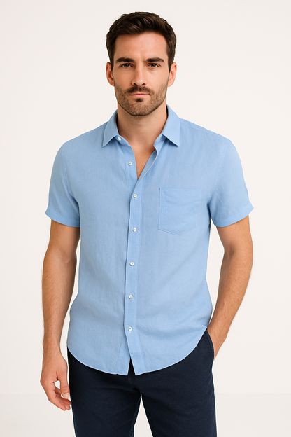 Variant image for Linnen Blend Casual Heren Shirt met Korte Mouwen | Ademend, Ontspannen Pasvorm, Button-Down Design-21