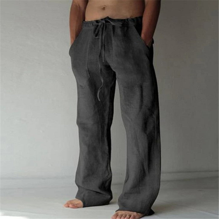 Variant image for Linnen Brede Broek voor Mannen met Relaxed Fit en Trekkoord Taille | Volledige Lengte Flared Broek voor Casual Stijl-50