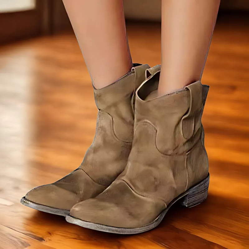 Dames Enkellaarsjes | Distressed Look met Lage Hak 4