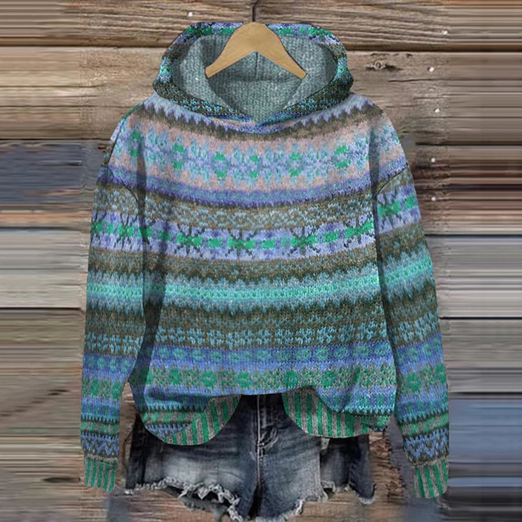 Dames Hoodie met Noors Patroon | Gebreide Trui met Capuchon 0