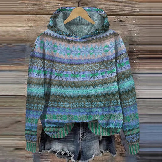 Dames Hoodie met Noors Patroon | Gebreide Trui met Capuchon 0