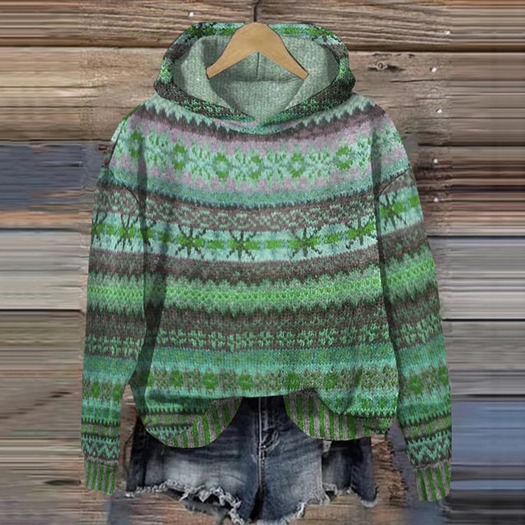 Dames Hoodie met Noors Patroon | Gebreide Trui met Capuchon 2