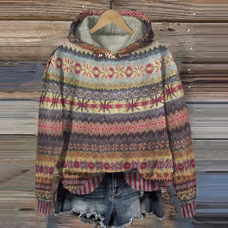 Dames Hoodie met Noors Patroon | Gebreide Trui met Capuchon 3