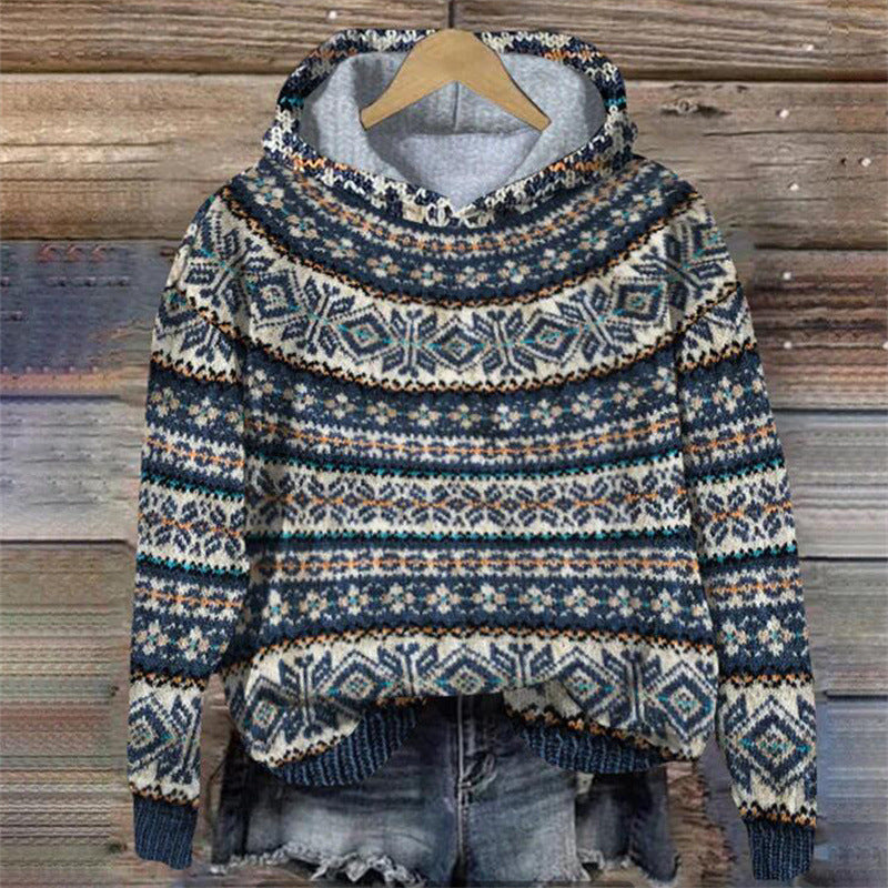 Dames Hoodie met Noors Patroon | Gebreide Trui met Capuchon 4