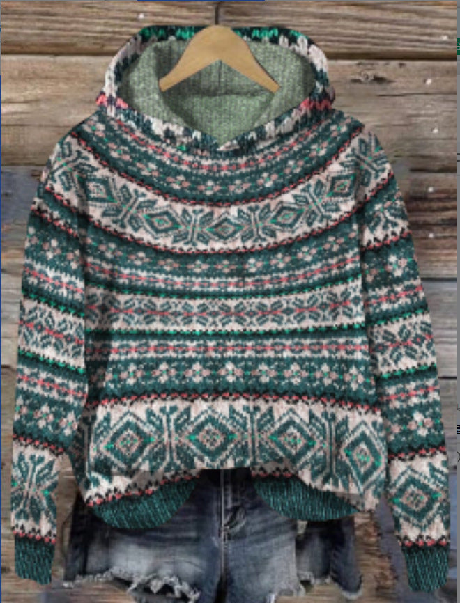 Dames Hoodie met Noors Patroon | Gebreide Trui met Capuchon 5