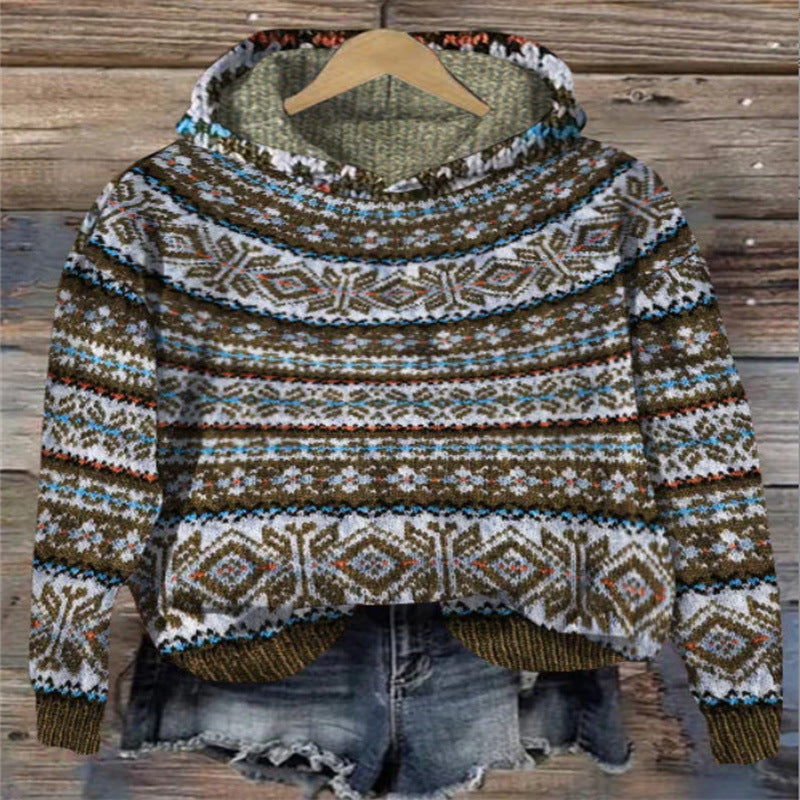 Dames Hoodie met Noors Patroon | Gebreide Trui met Capuchon 6