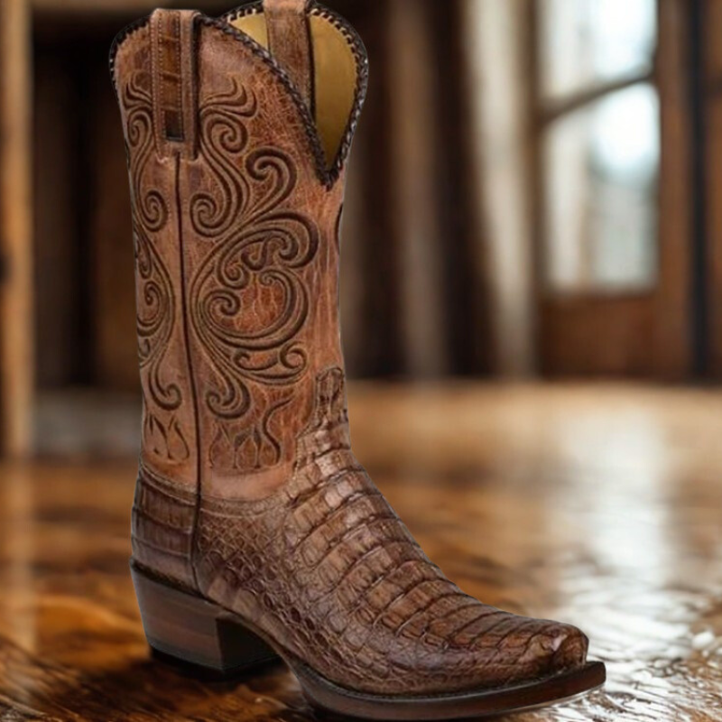 Dames Westernlaars | Geembosseerd Leder met Blokhak 0