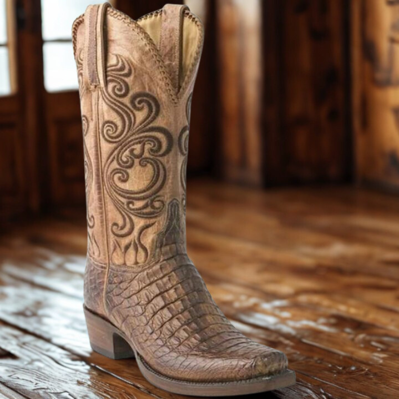 Dames Westernlaars | Geembosseerd Leder met Blokhak 1