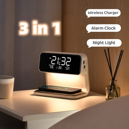 Draadloze Tafellamp 3-in-1 | LED Lamp met Oplader en Alarmklok 0