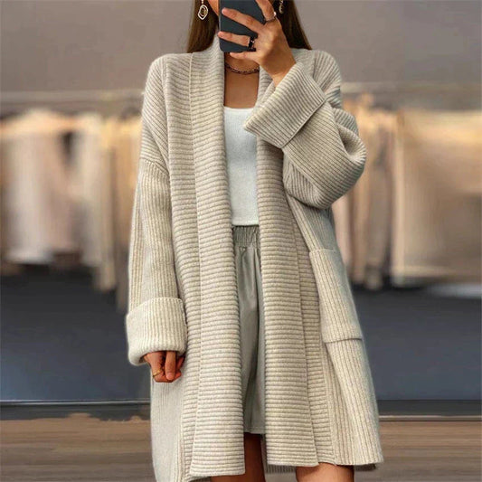 Gebreid Dames Vest met Sjaalkraag | Lange Cardigan 0
