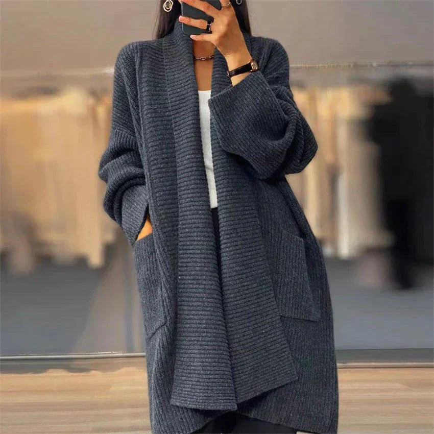 Gebreid Dames Vest met Sjaalkraag | Lange Cardigan 1