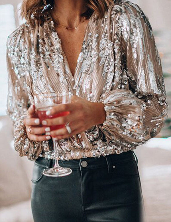 Glinsterende V-hals Blouse | Dames Feesttop 0