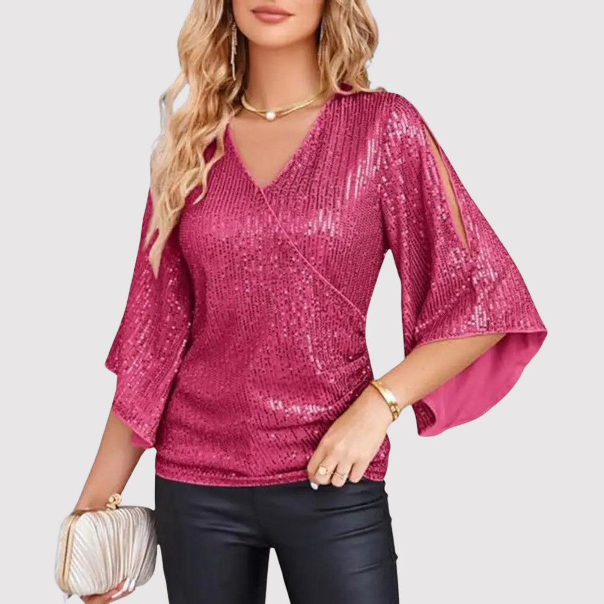 Glitterende V-hals Blouse | Dames Blouse Feestmode 0