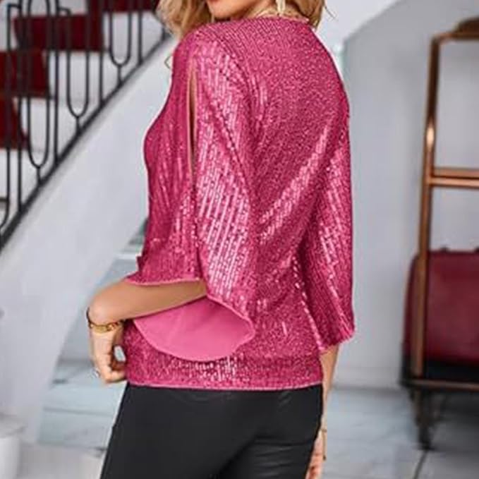 Glitterende V-hals Blouse | Dames Blouse Feestmode 1