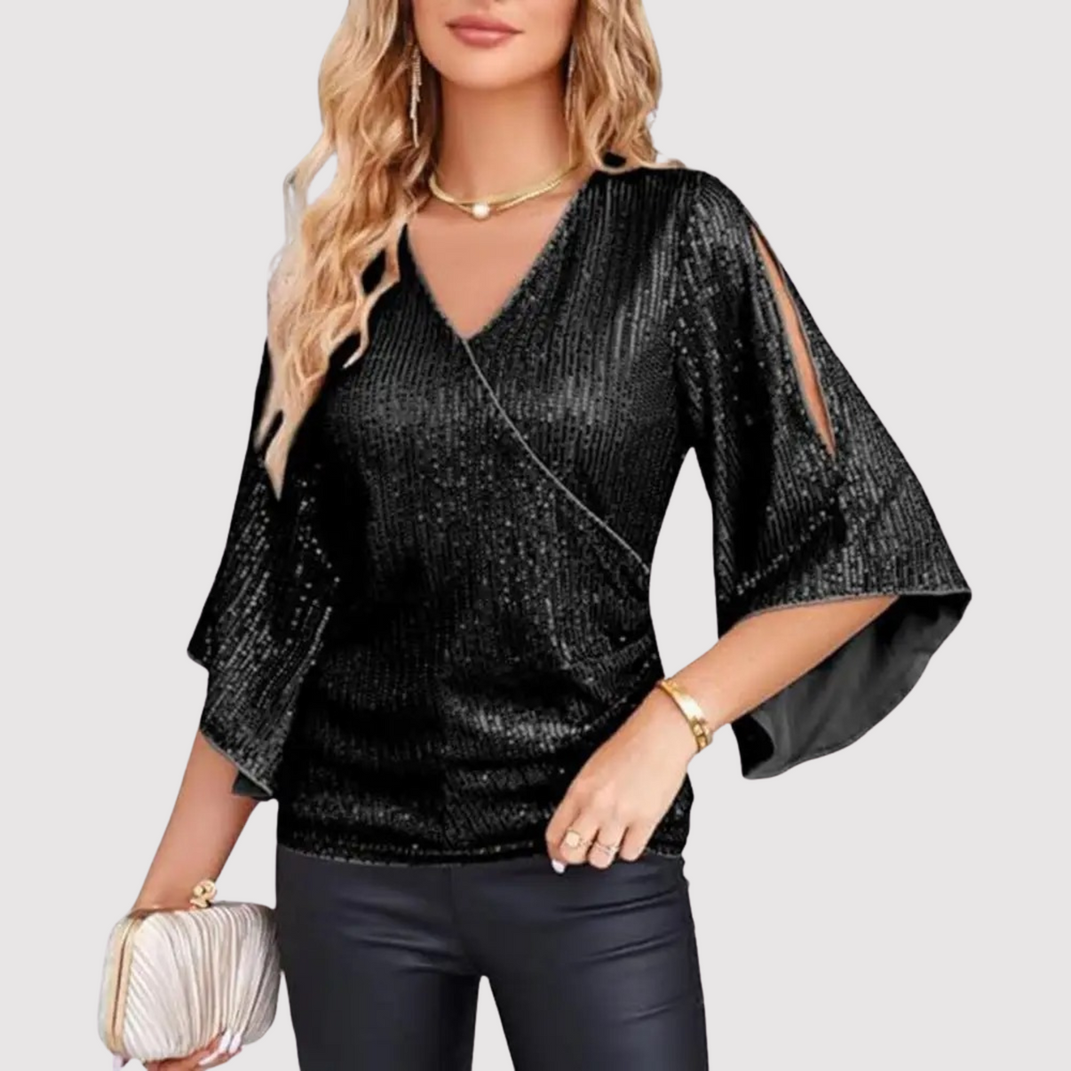 Glitterende V-hals Blouse | Dames Blouse Feestmode 2