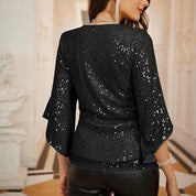 Glitterende V-hals Blouse | Dames Blouse Feestmode 3