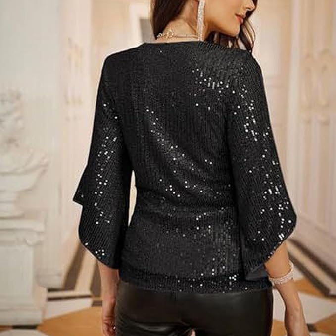 Glitterende V-hals Blouse | Dames Blouse Feestmode 3