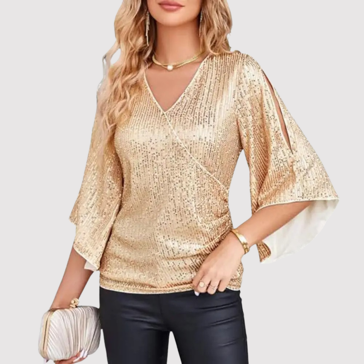 Glitterende V-hals Blouse | Dames Blouse Feestmode 4