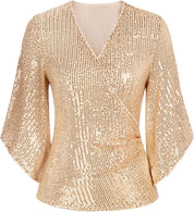 Glitterende V-hals Blouse | Dames Blouse Feestmode 5