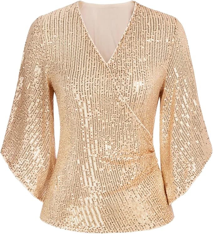 Glitterende V-hals Blouse | Dames Blouse Feestmode 5
