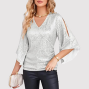 Glitterende V-hals Blouse | Dames Blouse Feestmode 6