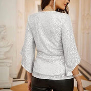 Glitterende V-hals Blouse | Dames Blouse Feestmode 7