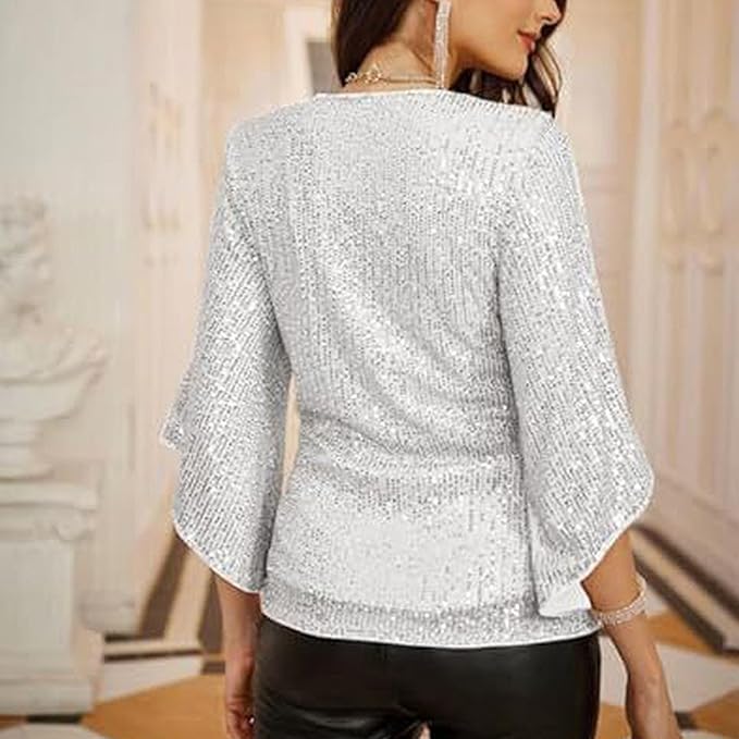 Glitterende V-hals Blouse | Dames Blouse Feestmode 7