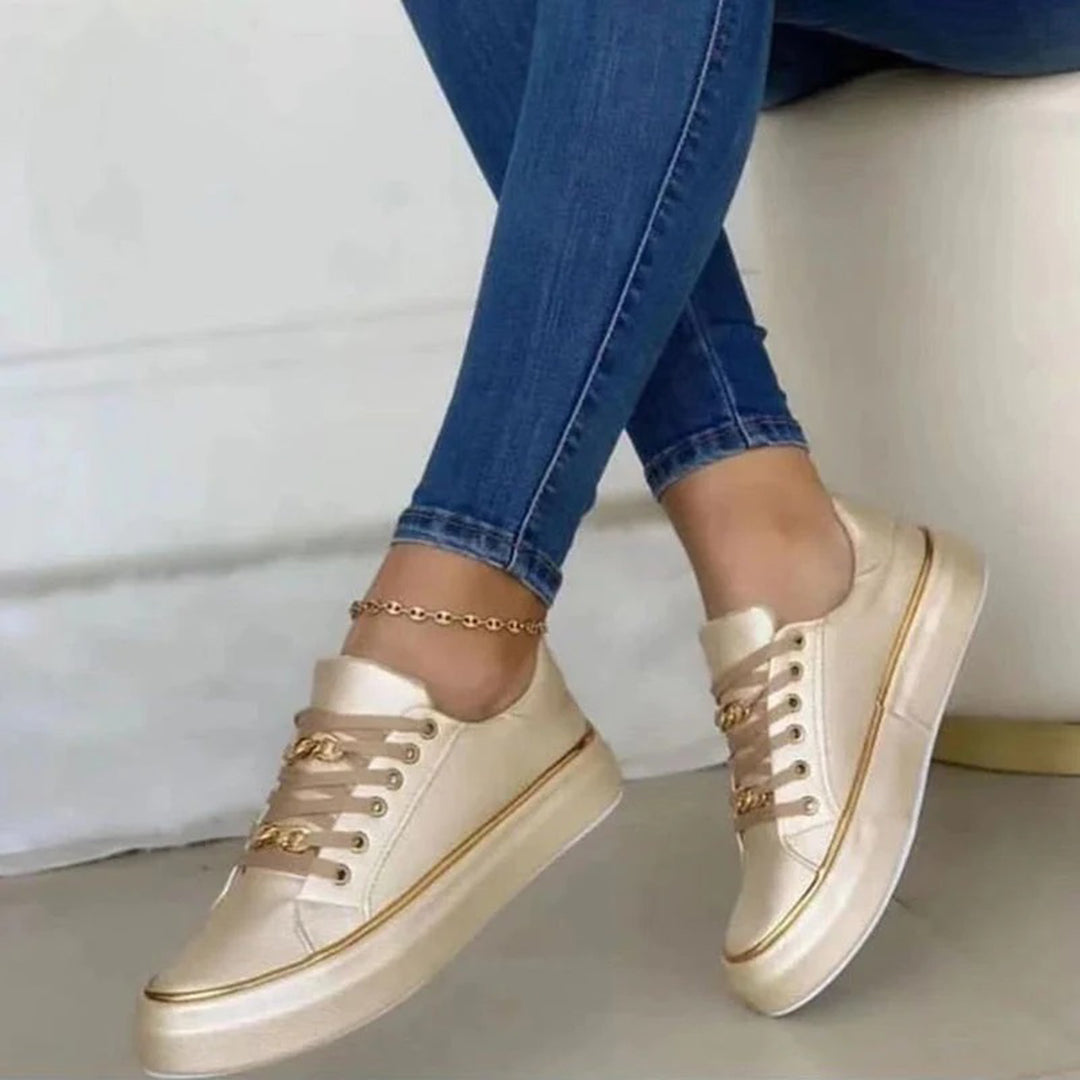 Elegante Lage Orthopedische Dames Sneakers met Metalen Trim en Kettingkant | Comfortabele Casual Schoenen-3
