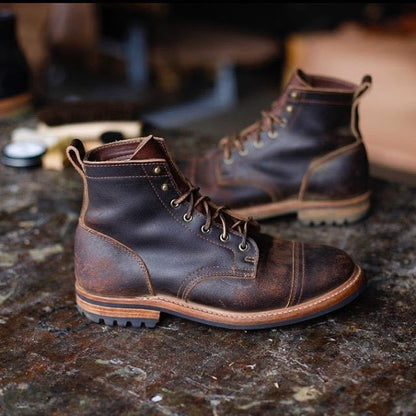 Heren Enkelboots | Leerlook met Vetersluiting en Captoe 3