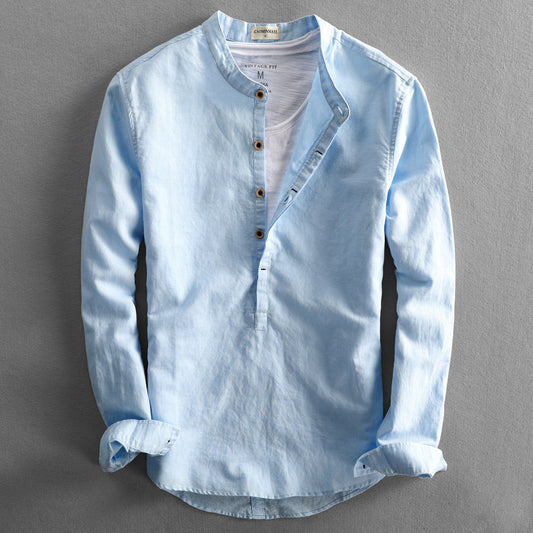 Heren Shirt met Lange Mouwen | Lichtgewicht Bandkraag 0