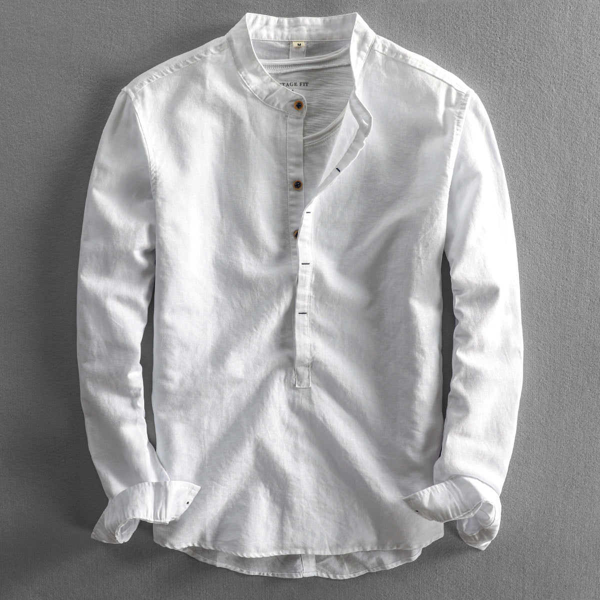Heren Shirt met Lange Mouwen | Lichtgewicht Bandkraag 1