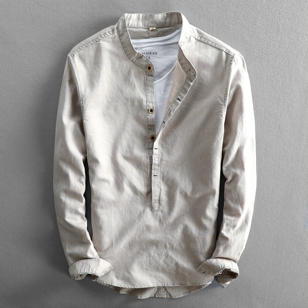 Heren Shirt met Lange Mouwen | Lichtgewicht Bandkraag 3