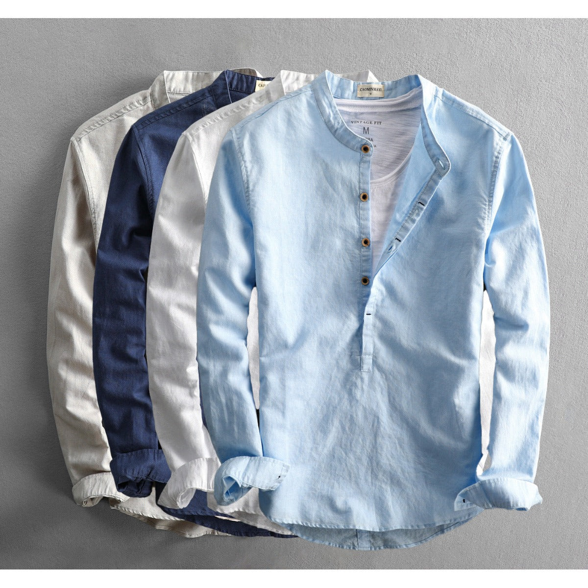 Heren Shirt met Lange Mouwen | Lichtgewicht Bandkraag 4