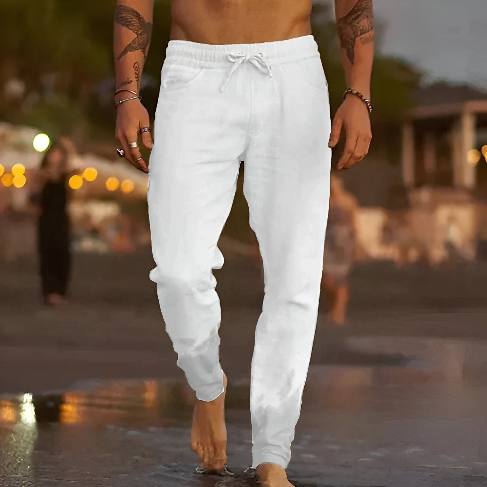Variant image for Luxe Linnen Broek voor Mannen met Elastische Tailleband en Taps Toelopende Benen | Ademend en Casual-14