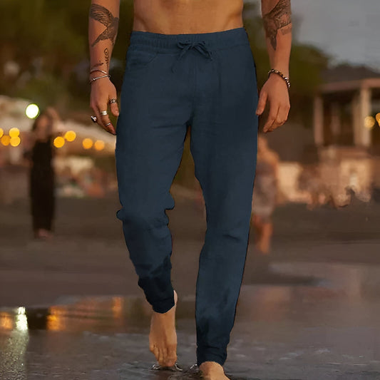 Luxe Linnen Broek voor Mannen met Elastische Tailleband en Taps Toelopende Benen | Ademend en Casual-1