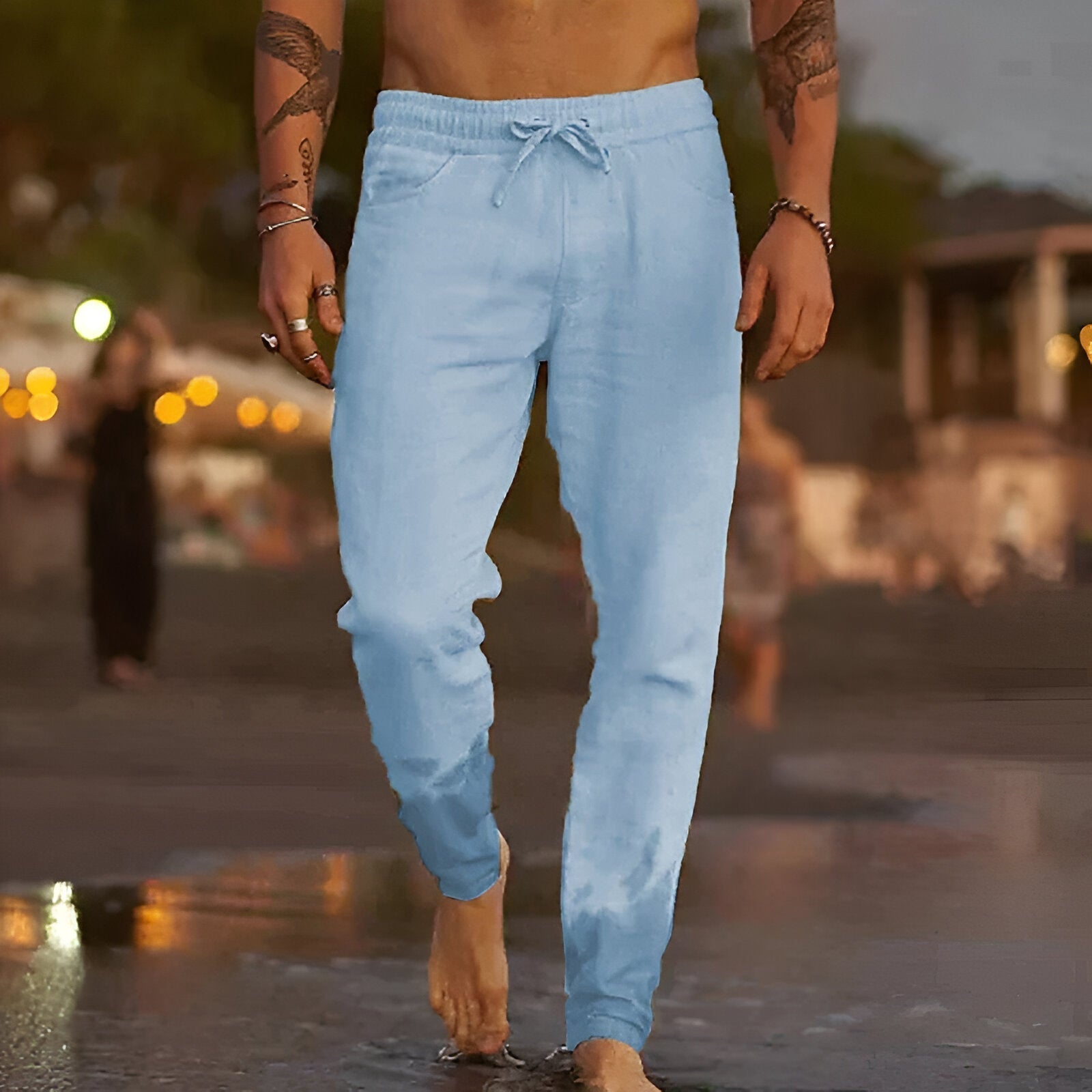Variant image for Luxe Linnen Broek voor Mannen met Elastische Tailleband en Taps Toelopende Benen | Ademend en Casual-24