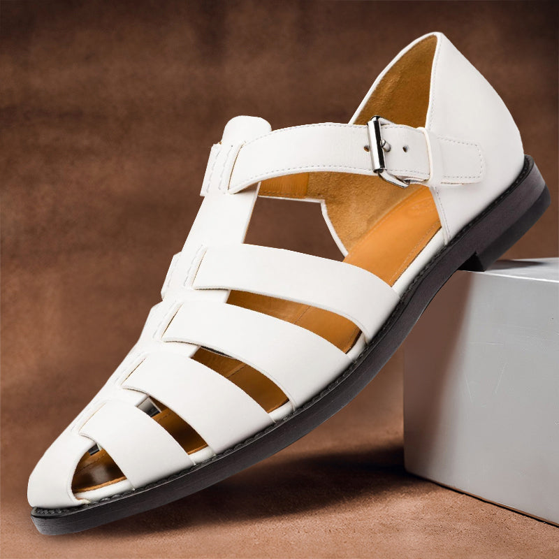 Elegante Leren Heren Sandalen met Open Teen en Verstelbare Gesp | Ademend Casual Ontwerp-2