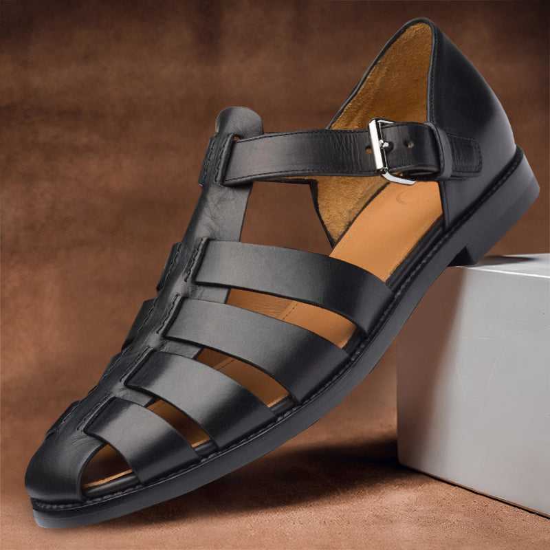 Elegante Leren Heren Sandalen met Open Teen en Verstelbare Gesp | Ademend Casual Ontwerp-4