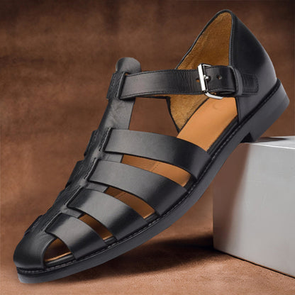 Elegante Leren Heren Sandalen met Open Teen en Verstelbare Gesp | Ademend Casual Ontwerp-4