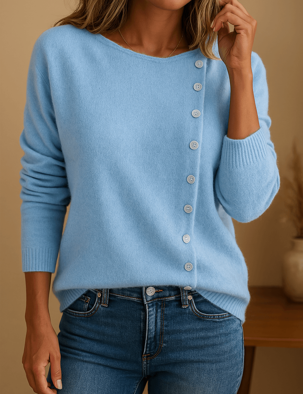 Lange Gebreide Trui met Knopen | Dames Herfstmode 0