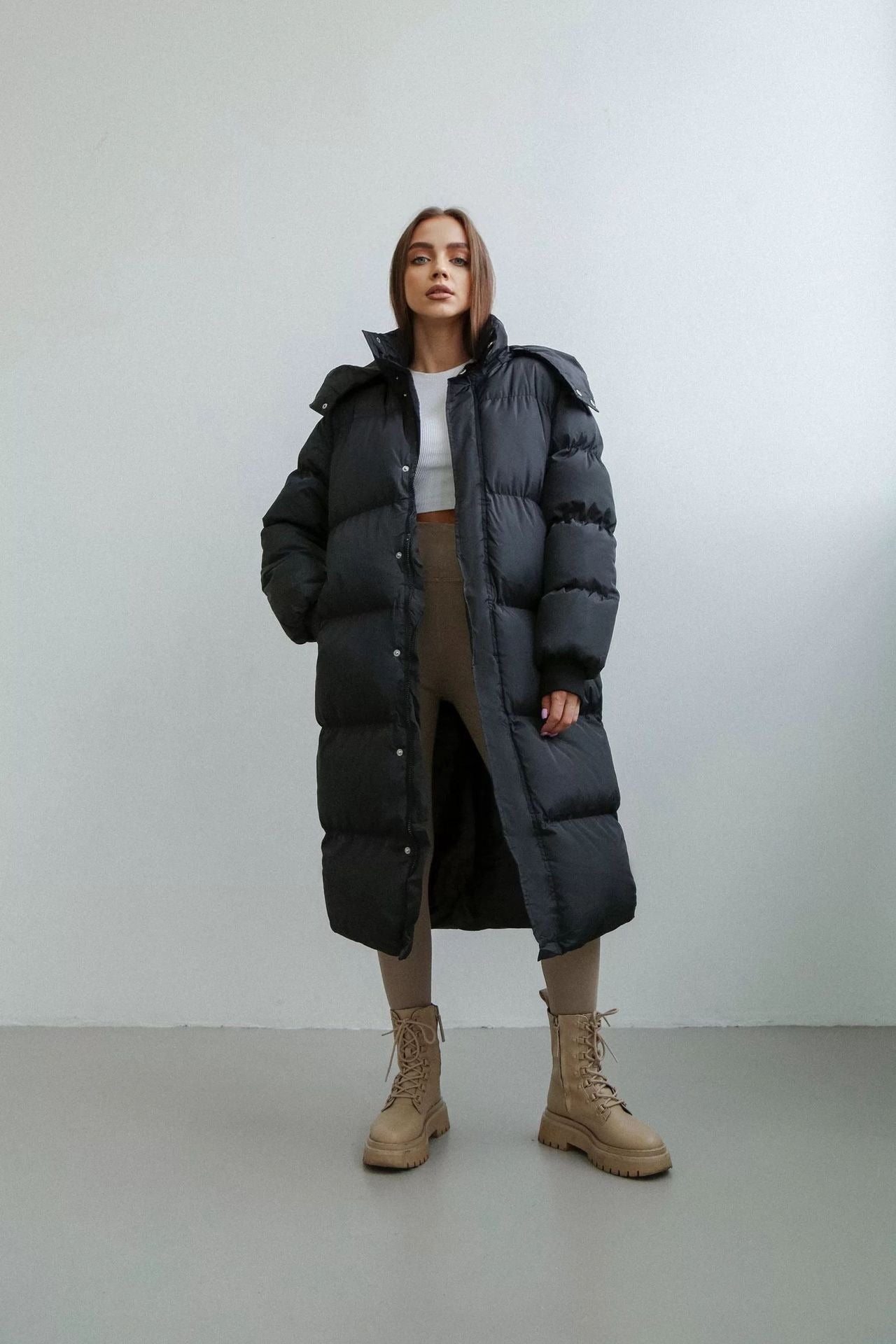Lange Puffer Trenchcoat Dames | Gewatteerd met Capuchon 0