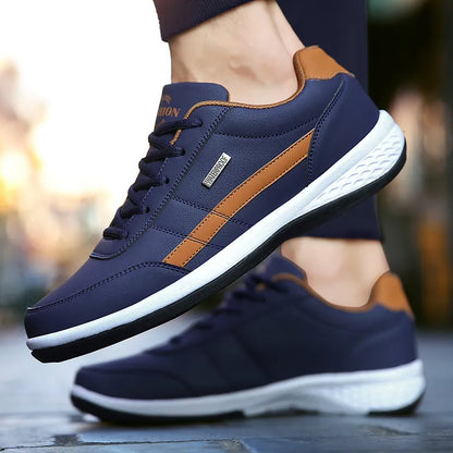 Elegante Lederen Herensneakers | Ademend en Niet-Slip Casual Schoenen voor Heren in Wit en Zwart-2
