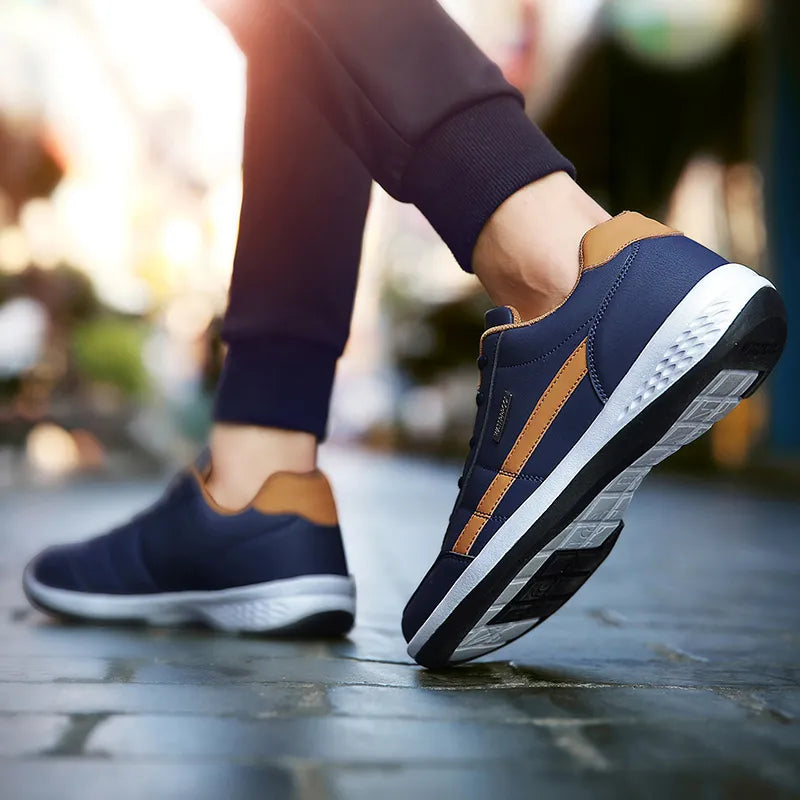 Elegante Lederen Herensneakers | Ademend en Niet-Slip Casual Schoenen voor Heren in Wit en Zwart-3