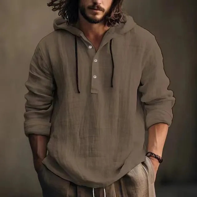 Heren Katoen Linnen Hoodie Shirt | Ademend Longsleeve voor Lente en Zomer, Casual Stijl-3