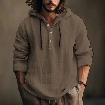 Heren Katoen Linnen Hoodie Shirt | Ademend Longsleeve voor Lente en Zomer, Casual Stijl-3