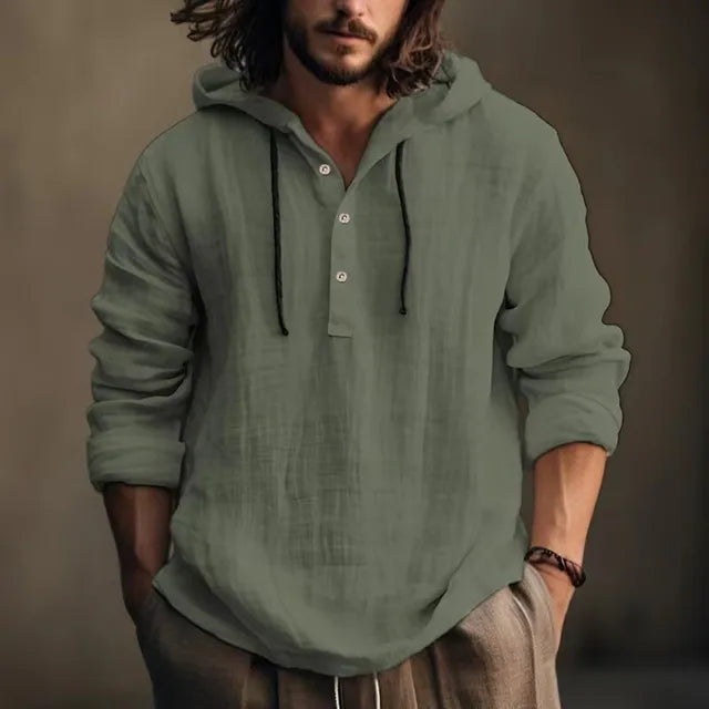 Heren Katoen Linnen Hoodie Shirt | Ademend Longsleeve voor Lente en Zomer, Casual Stijl-2