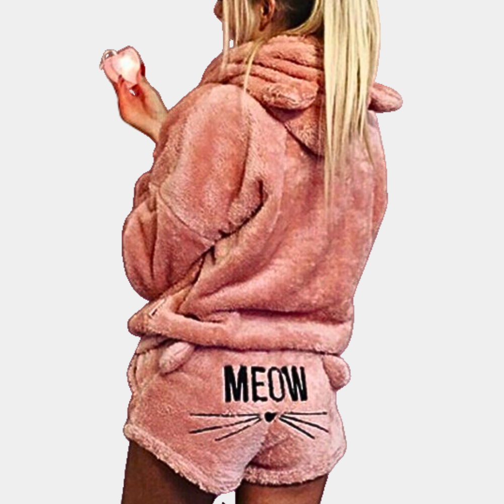 Meow | Fleece Lounge Pyjama Set Dames met Capuchon 0