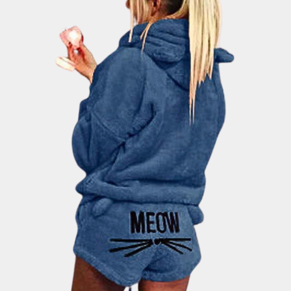 Meow | Fleece Lounge Pyjama Set Dames met Capuchon 6